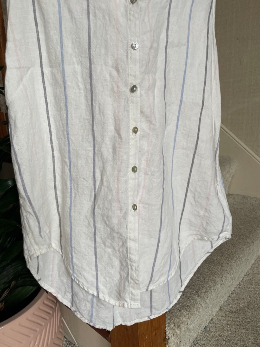 C&C California 100% Linen White Sleeveless Button-Front Coastal Striped Top - Picture 3 of 8